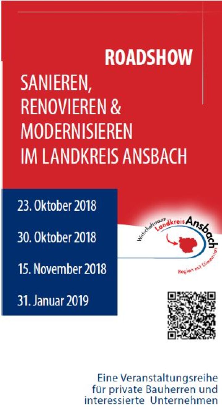 Flyer zur Veranstaltungsreihe „Sanieren, renovieren & modernisieren im Landkreis Ansbach“