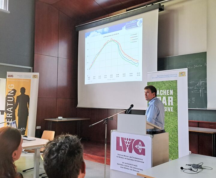 „Klimageograph Christian von der Stein-Hartmann erklärte, warum Versiegelung ungünstig ist und wie Stadtbäume der zunehmenden Hitze entgegenwirken können.“ Foto: Anne Weiß