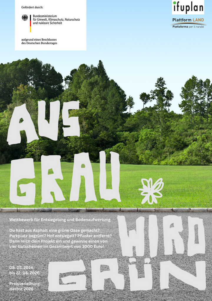 Flyer Vorderseite Entsiegelungswettbewerb „Aus grau mach grün“